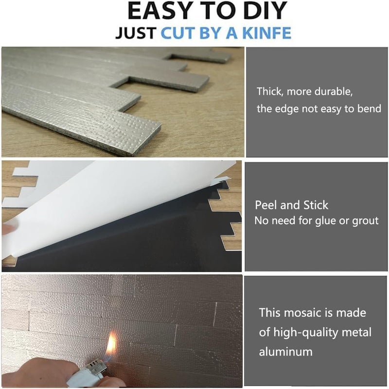 weimeisc 10-Sheet Peel & Stick Waterproof Backsplash, Mosaic Wall Stickers, Non-Slip Heat-Resistant DIY Stickers, Easy to Cut, Used for Shower/Bathroom/Kitchen Cabinets (Light Gold-2) - Image 4